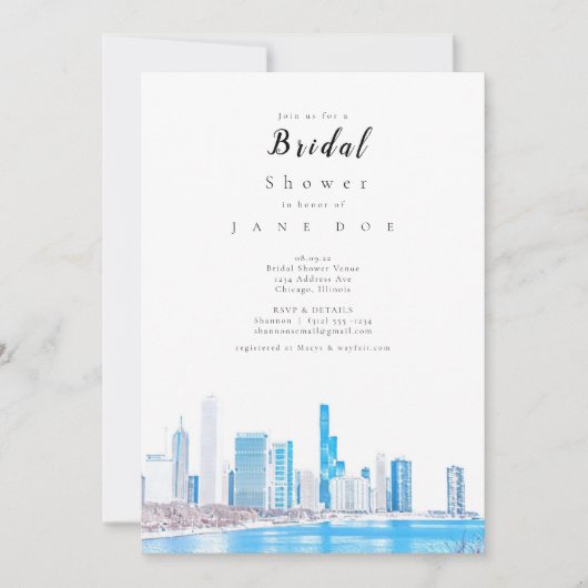 Wintery Chicago Skyline Bridal Shower Einladung (Vorderseite)