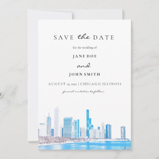 Wintery Chicago Skyline Wohnung Save the Date Card (Vorderseite)