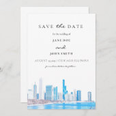 Wintery Chicago Skyline Wohnung Save the Date Card (Vorne/Hinten)
