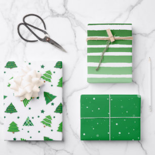 Wintery Christmas Shades of Green Gift Geschenkpapier Set