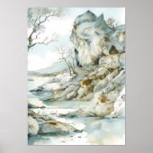 Wintery Cliffside Path mit seltsamen Bäumen Poster (Vorne)