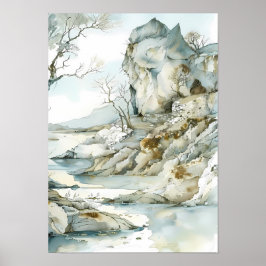 Wintery Cliffside Path mit seltsamen Bäumen Poster