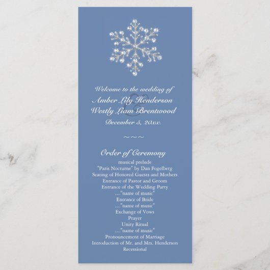 Wintery Crystal Snowflake Wedding Programm (Vorderseite)