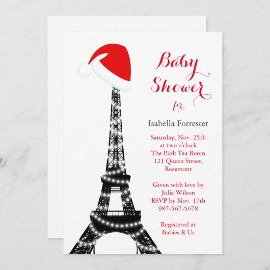 Wintery Eiffel Tower Baby Dusche Einladung (Vorne/Hinten)