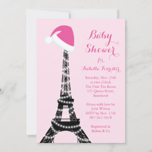 Wintery Eiffel Tower Baby Dusche Einladung - Rosa