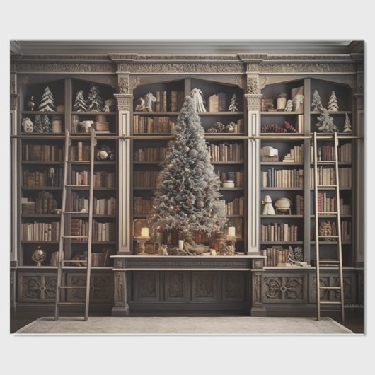 Wintery Elegant Library Geschenkpapier (Flach)