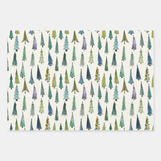 Wintery Green Christmas Tree Holiday Geschenkpapier Set (Vorderseite)