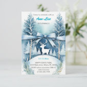 Wintery Landschaft Deer Birthday Einladung (Stehend Vorderseite)
