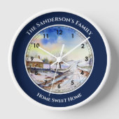 Wintery Lane Wasserfarbe mit römischen Zahlen Groß Uhr (Vorderseite)