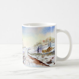 Wintery Lane Wasserfarbenlandschaft - Malerei Kaffeetasse
