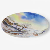 Wintery Lane Wasserfarbenlandschaft - Malerei Pappteller (Schrägansicht)