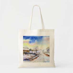 Wintery Lane Wasserfarbenlandschaft - Malerei Tragetasche
