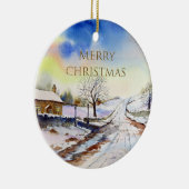 Wintery Lane Wasserfarbenwelt Landschaftsbild Male Keramik Ornament (Rechts)