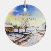 Wintery Lane Wasserfarbenwelt Landschaftsbild Male Keramik Ornament (Hinten)