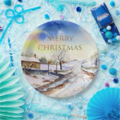 Wintery Lane Wasserfarbenwelt Landschaftsbild Male Pappteller (Party)