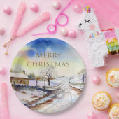 Wintery Lane Wasserfarbenwelt Landschaftsbild Male Pappteller (Party)