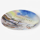 Wintery Lane Wasserfarbenwelt Landschaftsbild Male Pappteller (Schrägansicht)