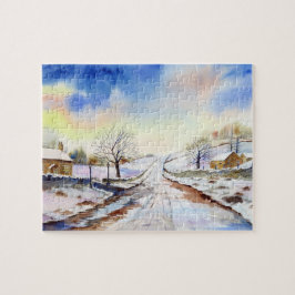 Wintery Lane Wasserfarbenwelt Landschaftsbild Male Puzzle