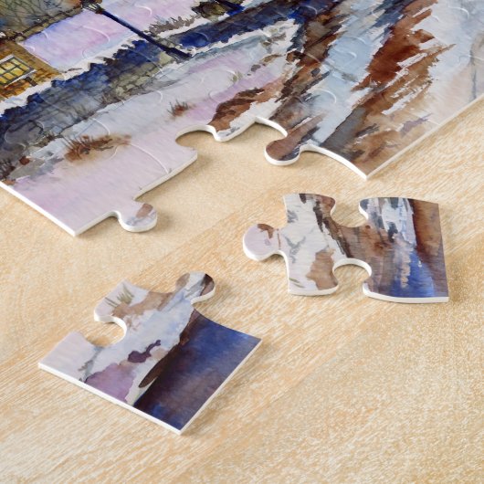 Wintery Lane Wasserfarbenwelt Landschaftsbild Male Puzzle (Seite)