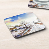 Wintery Lane Wasserfarbenwelt Landschaftsbild Male Untersetzer (Linke Seite)