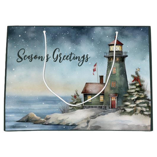 Wintery Lighthouse Weihnachten Weihnachten Große Geschenktüte (Vorderseite)