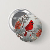 Wintery Red Kardinal Bird Button (Vorne & Hinten)