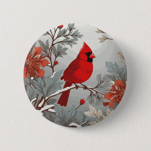 Wintery Red Kardinal Bird Button