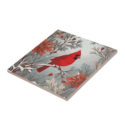 Wintery Red Kardinal Bird Fliese (Seite)