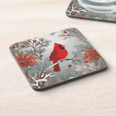 Wintery Red Kardinal Bird Getränkeuntersetzer (Linke Seite)