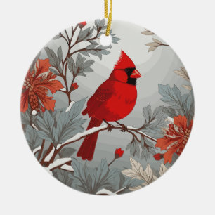 Wintery Red Kardinal Bird Keramik Ornament