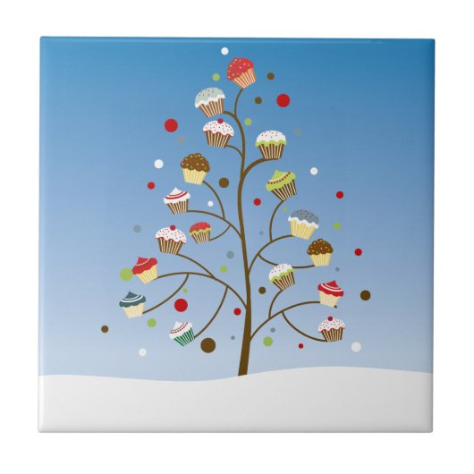 Wintery Tree of Cupcakes Fliese (Vorderseite)