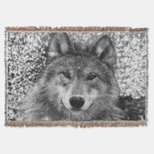 Wintery Wolf Throw Blanket Decke