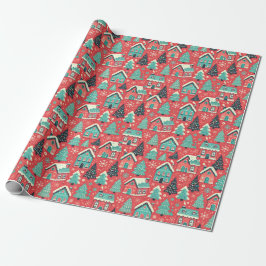 Winterzauber Geschenkpapier: Bunte Häuser rot Geschenkpapier