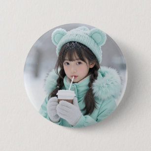 Winterzauber: Süßes Anime-Mädchen mit Minz-Taste K Button