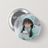 Winterzauber: Süßes Anime-Mädchen mit Minz-Taste K Button (Vorne & Hinten)