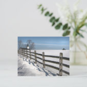 Winterzaun und Kirche Postkarte (Stehend Vorderseite)