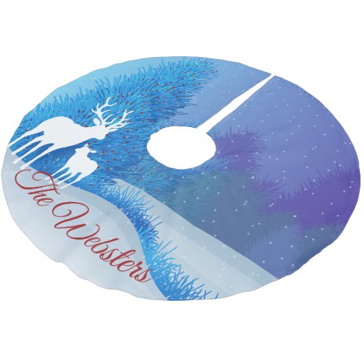 Winterzeit mit Hirsch Polyester Weihnachtsbaumdecke (Schrägansicht)