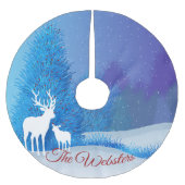 Winterzeit mit Hirsch Polyester Weihnachtsbaumdecke (Vorderseite)
