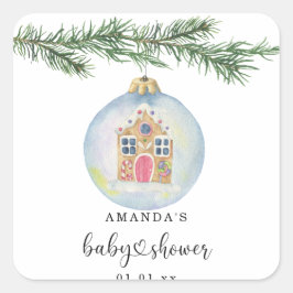 Winterzweig mit Dusche für Spielzeug Quadratischer Aufkleber