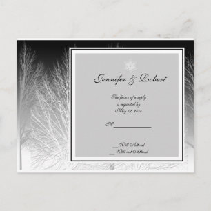 Winterzweige im Schwarz-weißen Grey Wedding RSVP Einladungspostkarte