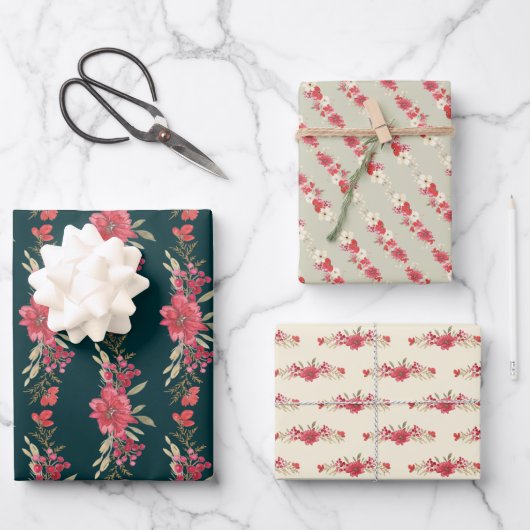 WINTRY botanischer Überfluss elegantes Blattwerk Geschenkpapier Set (Vorderseite)