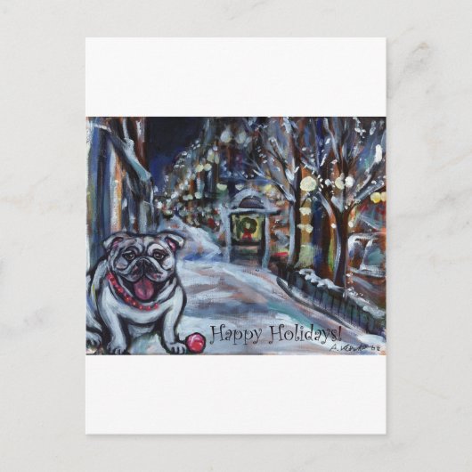 Wintry Bulldog xmas Szene Feiertagspostkarte (Vorderseite)