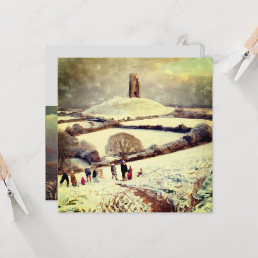 Wintry Glastonbury Tor Karte (Vorderseite/Rückseite Beispiel)