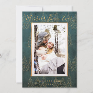Wintry Gold Christmas Tree Foto Holiday Card Feiertagskarte