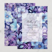 Wintry Lila Floral Wedding Einladung (Vorne/Hinten)