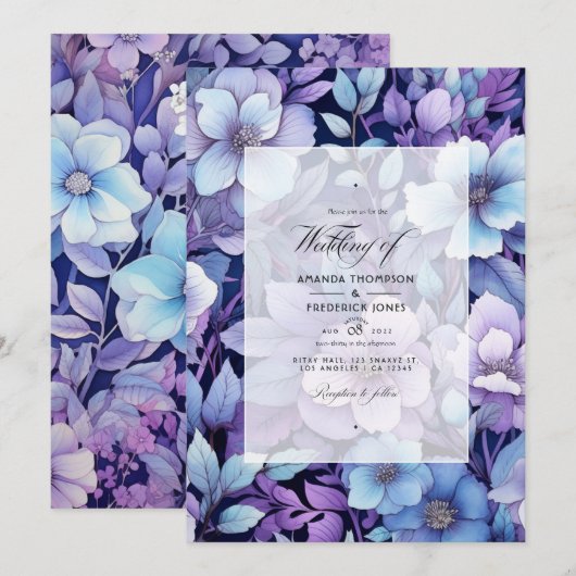 Wintry Lila Floral Wedding Einladung (Vorne/Hinten)