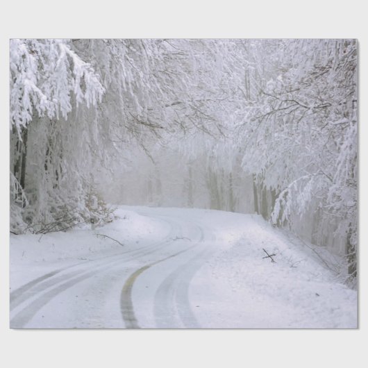 Wintry Road Trees Snow Weihnachten Geschenkpapier (Flach)
