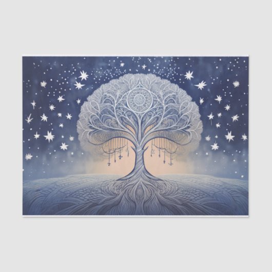 Wintry Tree of Life, Frosty Stars and Spirits Seidenpapier (Vorderseite)
