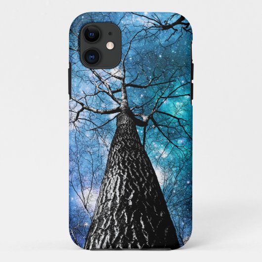 Wintry Trees Turquoise Aquamarin Galaxy Skies Case-Mate iPhone Hülle (Rückseite)