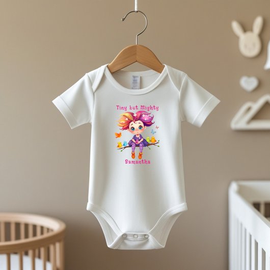 Winzige, aber mächtige Regenbogen-Pixie mit Vogelf Baby Strampler